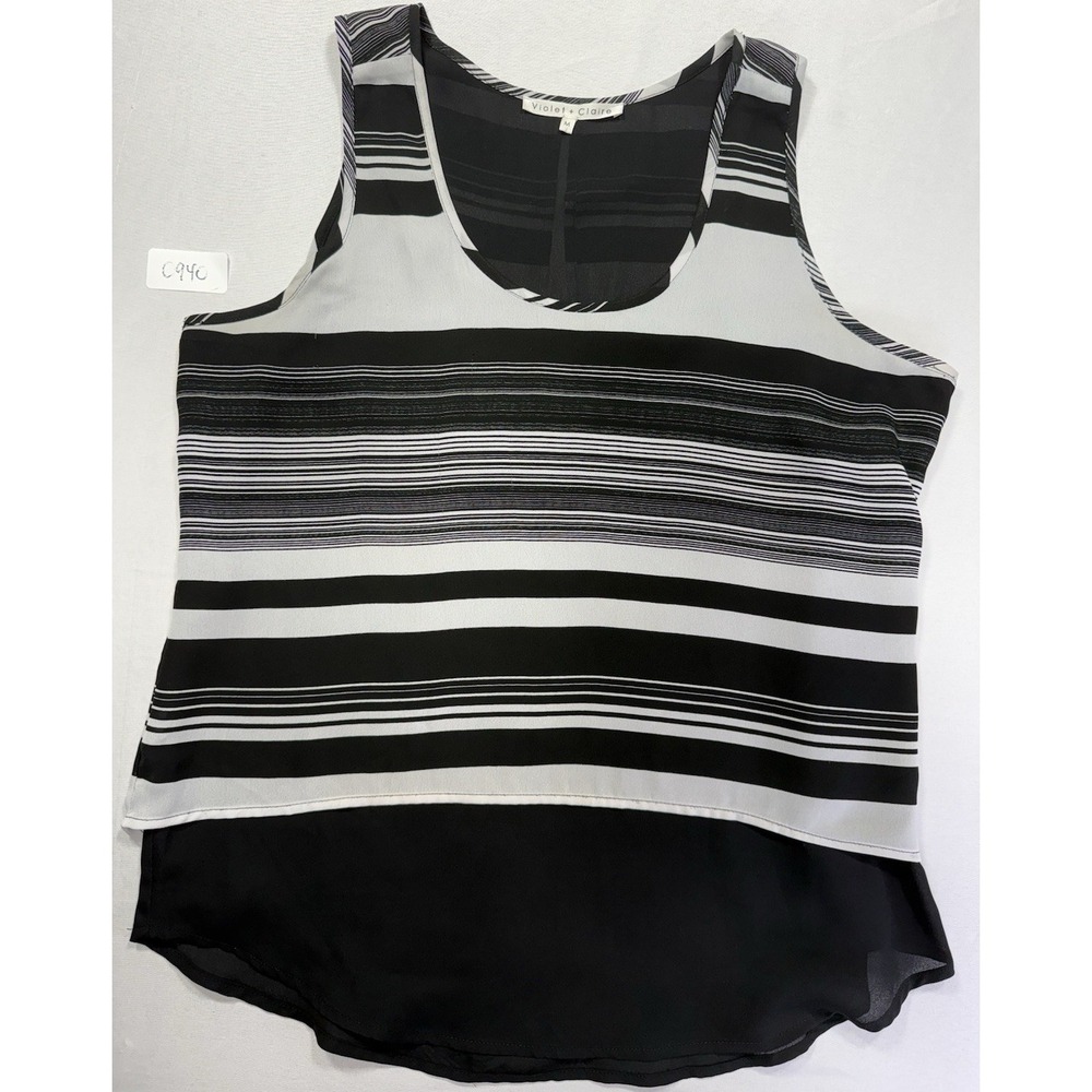 Violet + Claire Women's M Black/White Striped Layered Chiffon Tank Top